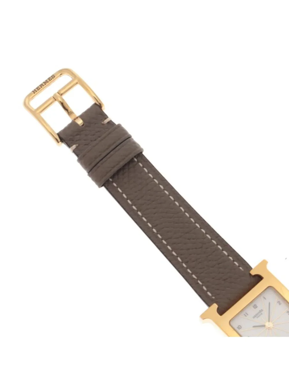 Hermes H Watch Leather Strap White Arabic Dial Quartz